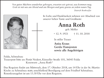 Traueranzeige von Anna Roth 