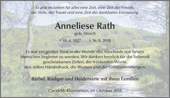 Traueranzeige von Anneliese Rath 
