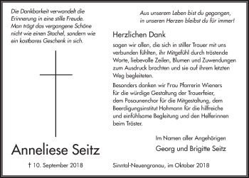 Traueranzeige von Anneliese Seitz 