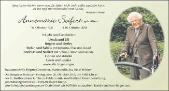 Traueranzeige von Annemarie Seifert 
