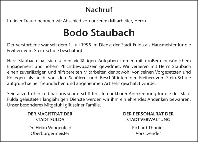  Traueranzeige für Bodo Staubach vom 29.10.2018 aus 