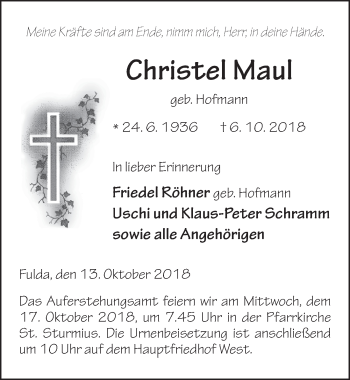Traueranzeige von Christel Maul 