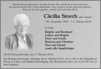 Traueranzeige von Cäcilia Storch 