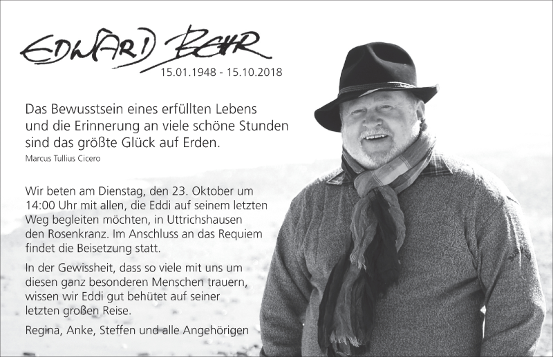  Traueranzeige für Edward Behr vom 20.10.2018 aus 