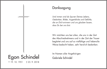 Traueranzeige von Egon Schindel 