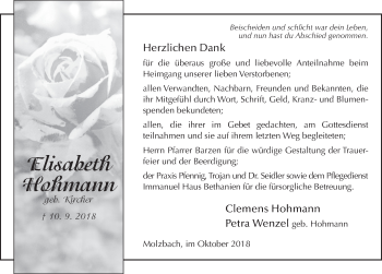 Traueranzeige von Elisabeth Hohmann 