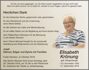 Traueranzeige von Elisabeth Krönung 