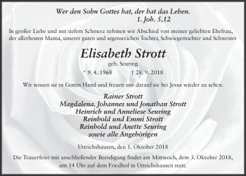 Traueranzeige von Elisabeth Strott 
