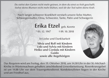 Traueranzeige von Erika Etzel 