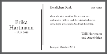 Traueranzeige von Erika Hartmann 