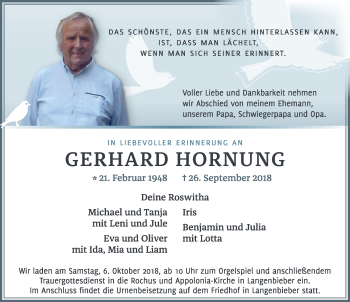 Traueranzeige von Gerhard Hornung 