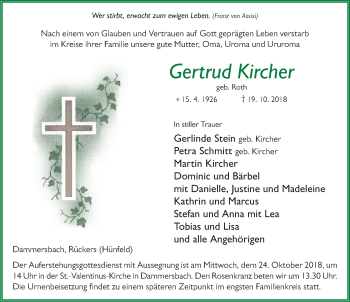 Traueranzeige von Gertrud Kircher 
