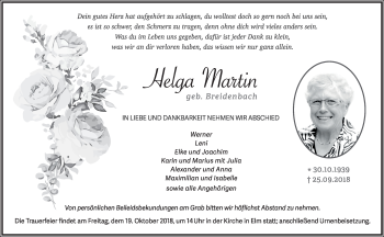 Traueranzeige von Helga Martin 