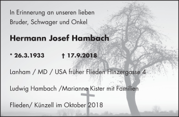 Traueranzeige von Hermann Hambach 