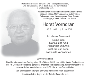 Traueranzeige von Horst Vorndran 