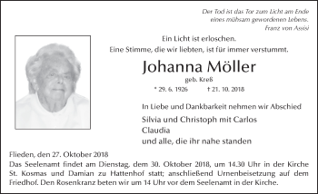 Traueranzeige von Johanna Möller 