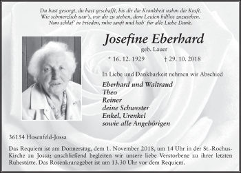Traueranzeige von Josefine Eberhard 
