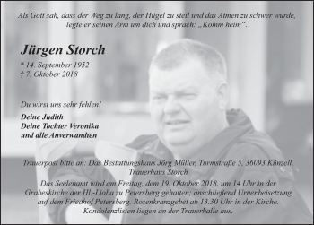 Traueranzeige von Jürgen Storch 