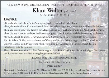 Traueranzeige von Klara Walter 