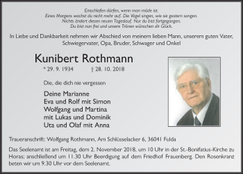 Traueranzeige von Kunibert Rothmann 
