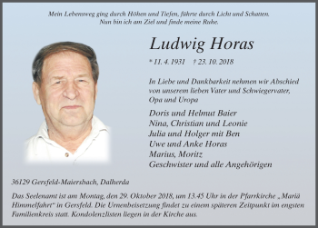 Traueranzeige von Ludwig Horas 