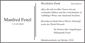 Traueranzeige von Manfred Fenzl 