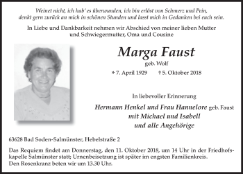 Traueranzeige von Marga Faust 