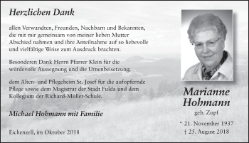 Traueranzeige von Marianne Hohmann 