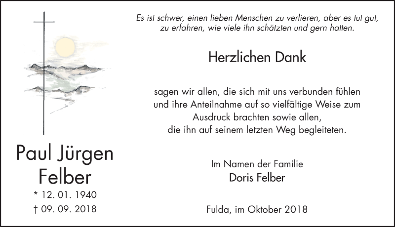  Traueranzeige für Paul Jürgen Felber vom 20.10.2018 aus 