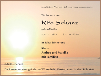 Traueranzeige von Rita Schanz 
