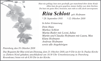 Traueranzeige von Rita Schlott 