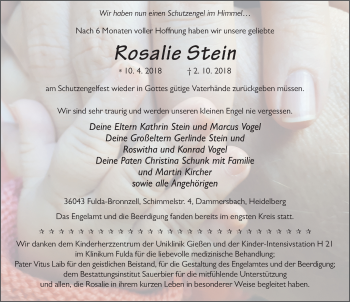 Traueranzeige von Rosalie Stein 