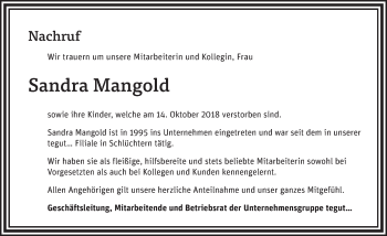 Traueranzeige von Sandra Mangold 