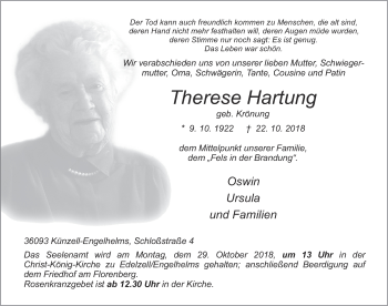 Traueranzeige von Therese Hartung 