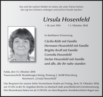 Traueranzeige von Ursula Hosenfeld 