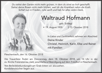 Traueranzeige von Waltraud Hofmann 