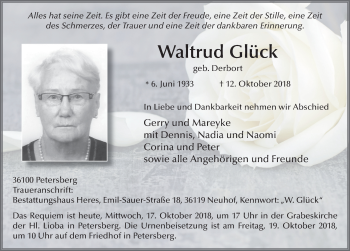 Traueranzeige von Waltrud Glück 