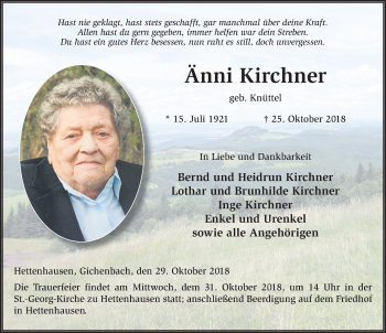 Traueranzeige von Änni Kirchner 