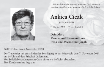 Traueranzeige von Ankica Cicak 