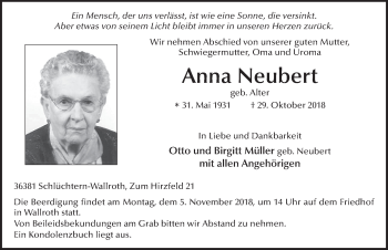 Traueranzeige von Anna Neubert 