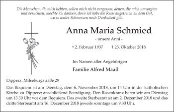 Traueranzeige von Anna Maria Schmied 