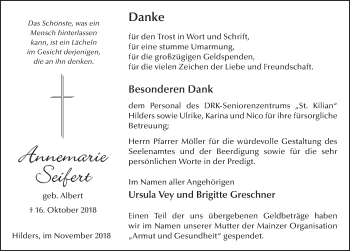 Traueranzeige von Annemarie Seifert 