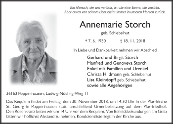 Traueranzeige von Annemarie Storch 