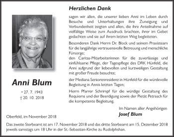 Traueranzeige von Anni Blum 