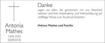 Traueranzeige von Antonia Mathes 