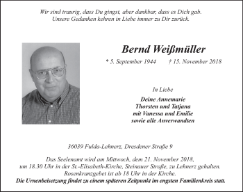 Traueranzeige von Bernd Weißmüller 