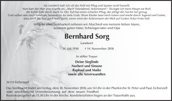Traueranzeige von Bernhard Sorg 
