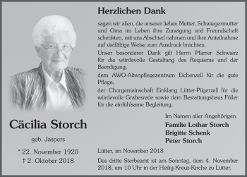 Traueranzeige von Cäcilia Storch 