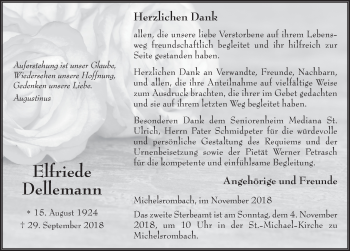 Traueranzeige von Elfriede Dellemann 