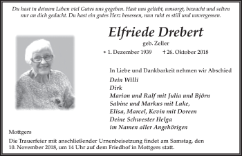 Traueranzeige von Elfriede Drebert 